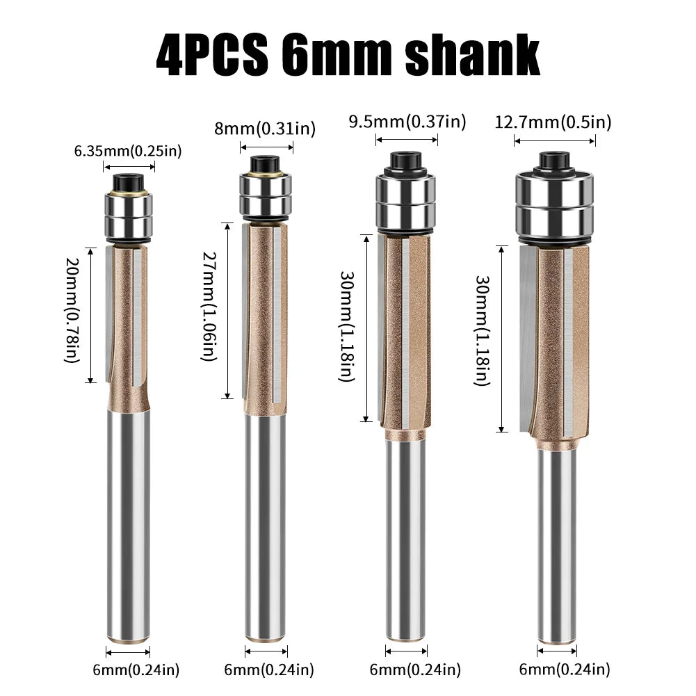 Flush Trim Router Bit – 6mm 3-Flute With Bearing