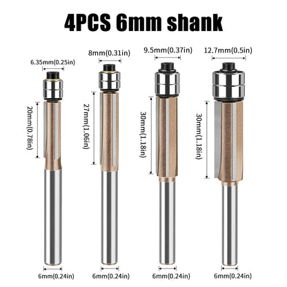 Flush Trim Router Bit – 6mm 3-Flute With Bearing