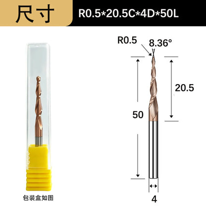 Tapered Ball Nose End Mill - 6mm Shank 2-Flute 3D Carving Router Bit