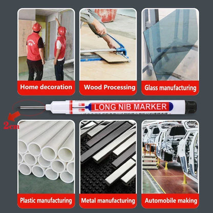 Waterproof Deep-Hole Marker Pens – 20mm Long Head, Carpenter Set