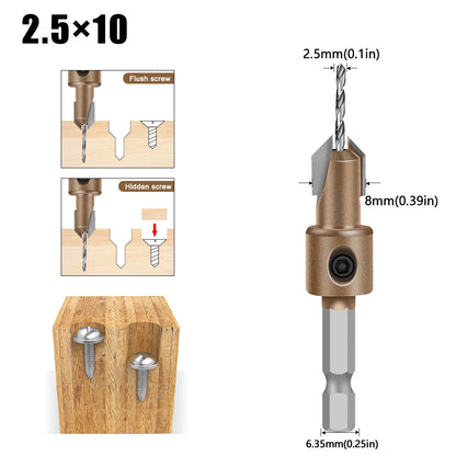 Combination Drill & Countersink Bit - Hex Shank (8mm)