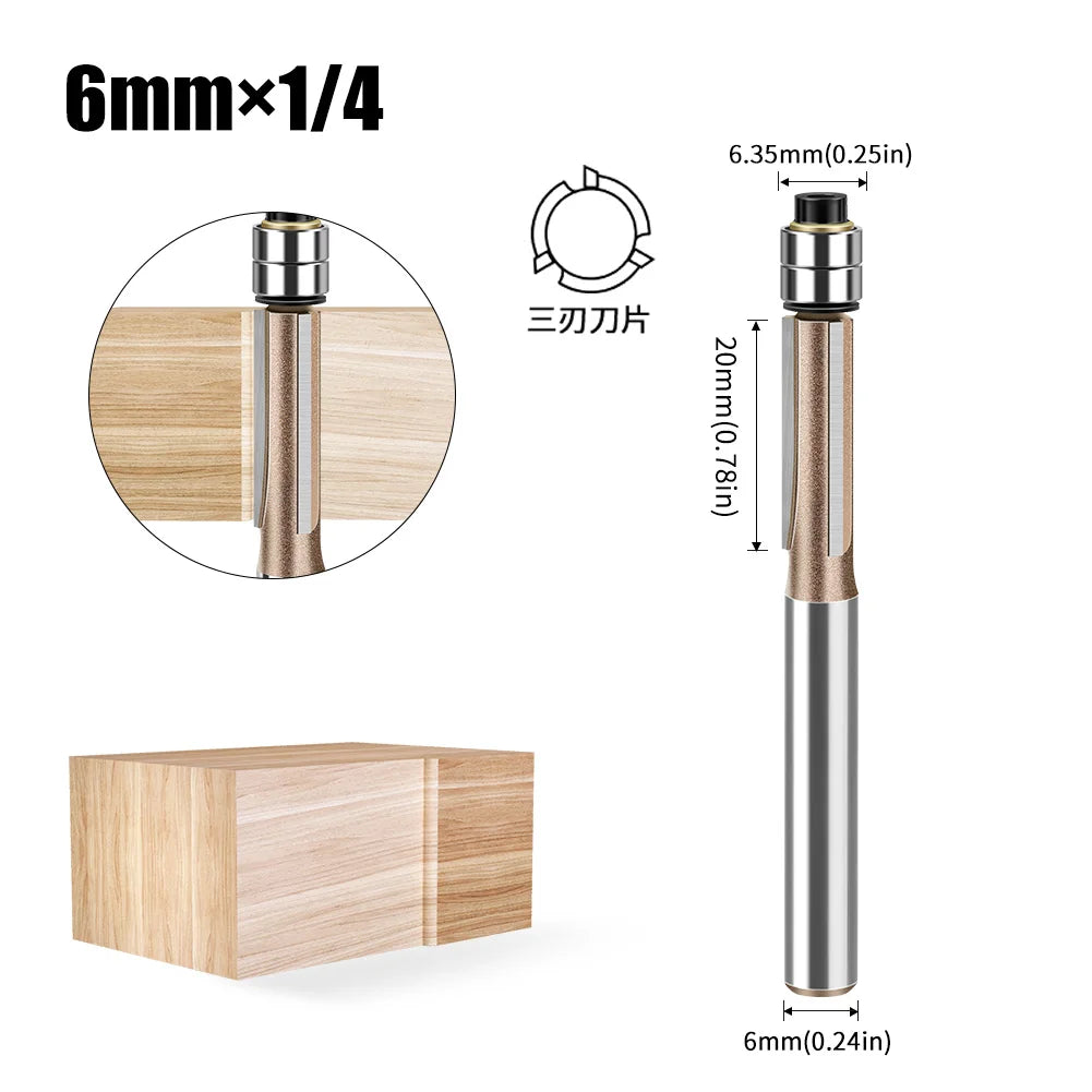 Flush Trim Router Bit – 6mm 3-Flute With Bearing