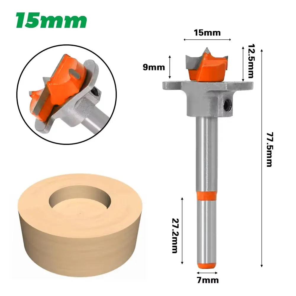 Complete hinge boring bit set for cabinet hardware installation