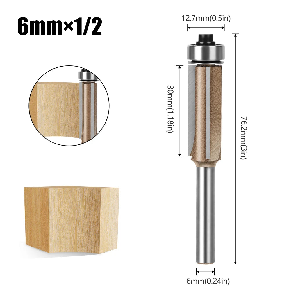 Flush Trim Router Bit – 6mm 3-Flute With Bearing