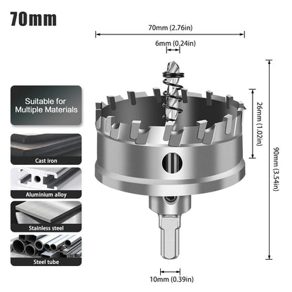TCT Carbide Hole Saw - 12-70mm Single Cutter for Stainless Steel & Metal