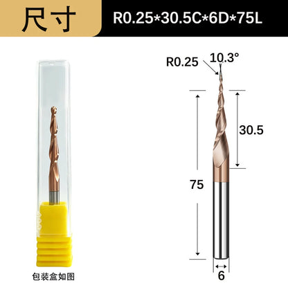 Tapered Ball Nose End Mill - 6mm Shank 2-Flute 3D Carving Router Bit