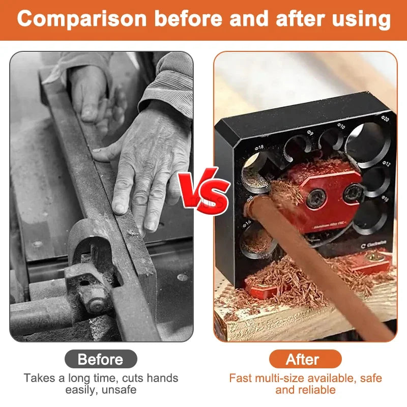 Dowel maker jig attached to a hand drill