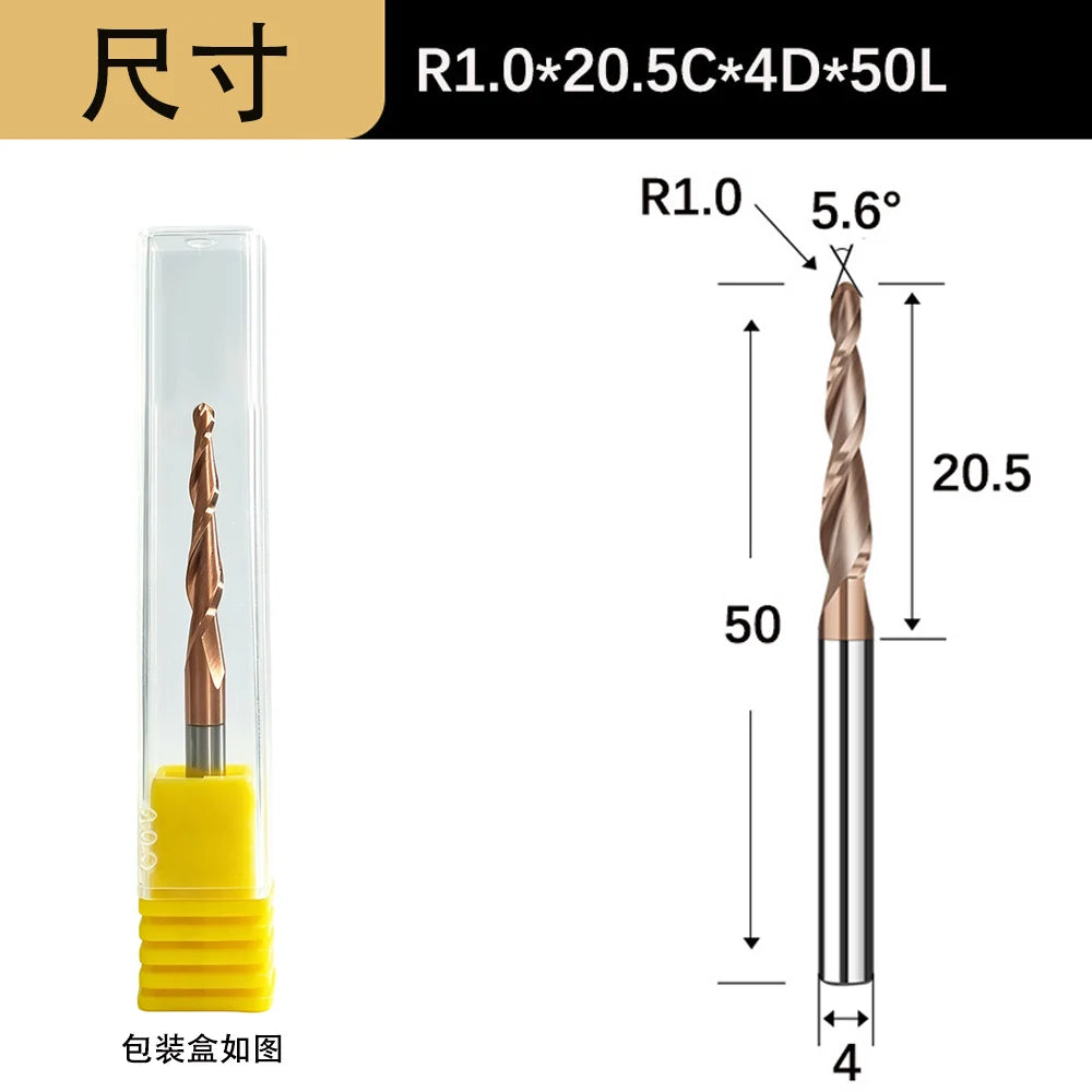 Tapered Ball Nose End Mill - 6mm Shank 2-Flute 3D Carving Router Bit