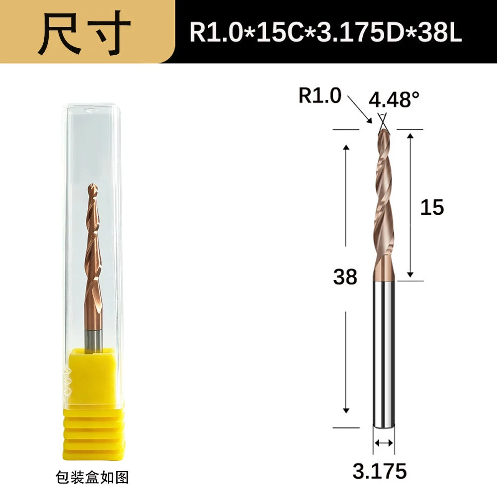 Tapered Ball Nose End Mill - 6mm Shank 2-Flute 3D Carving Router Bit