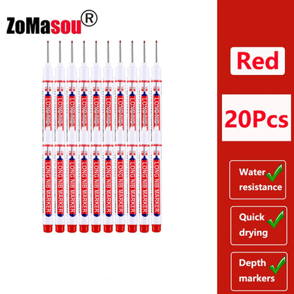 Waterproof Deep-Hole Marker Pens – 20mm Long Head, Carpenter Set