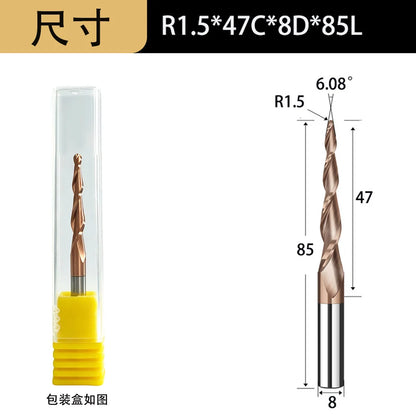 Tapered ball nose end mill, 6mm shank, 2-flute - view 7