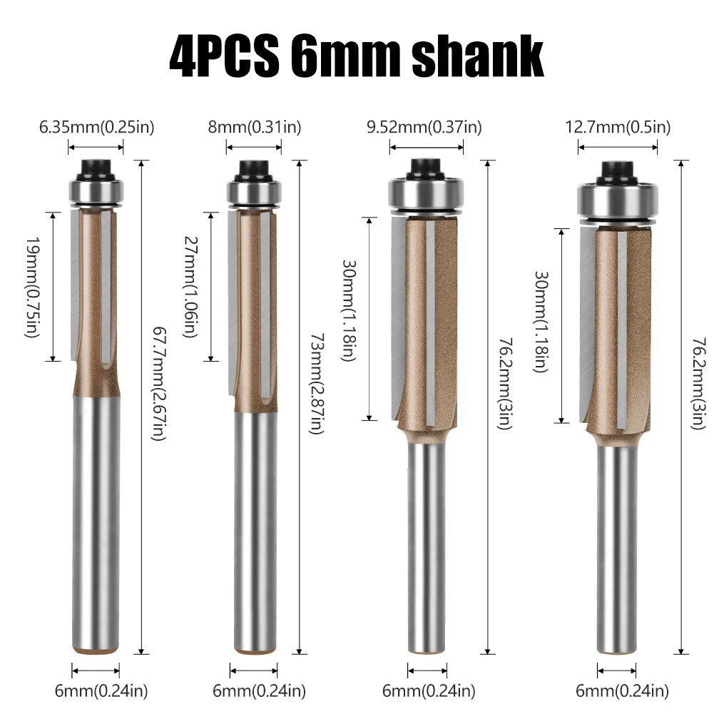 Straight Router Bit with Bearing - Tungsten Carbide