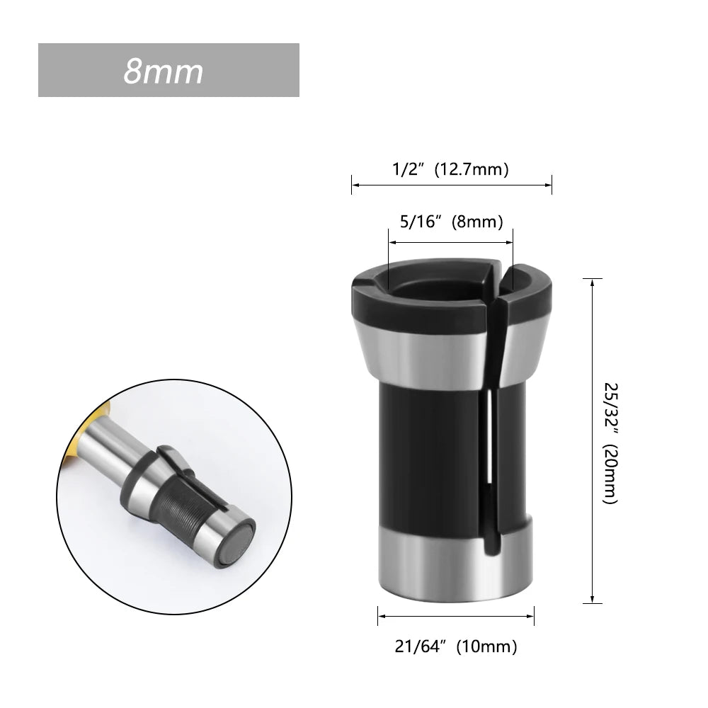 Carbide Collet Chuck Set - 6mm, 6.35mm & 8mm Router Bit Adapter