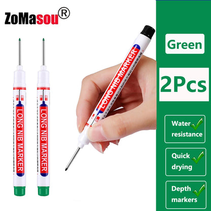 Waterproof Deep-Hole Marker Pens – 20mm Long Head, Carpenter Set