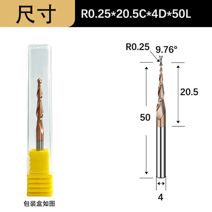 Tapered ball nose end mill, 6mm shank, 2-flute - view 9