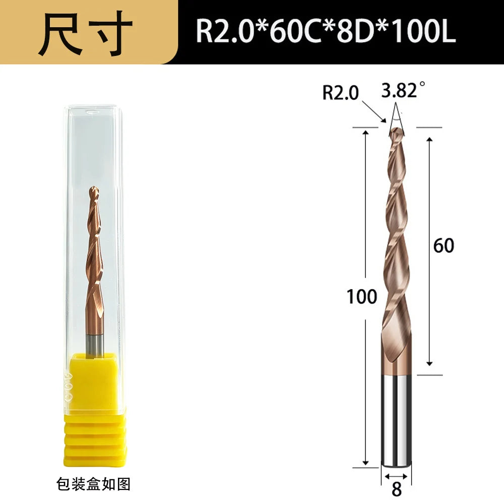 Tapered Ball Nose End Mill - 6mm Shank 2-Flute 3D Carving Router Bit