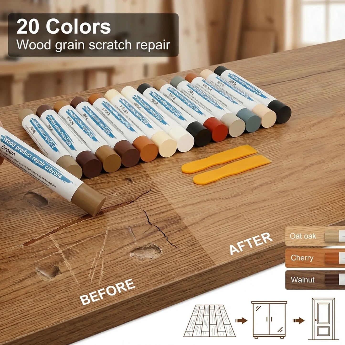 Wood Furniture Repair Filler Sticks – 20-Color Touch-Up Crayon Kit