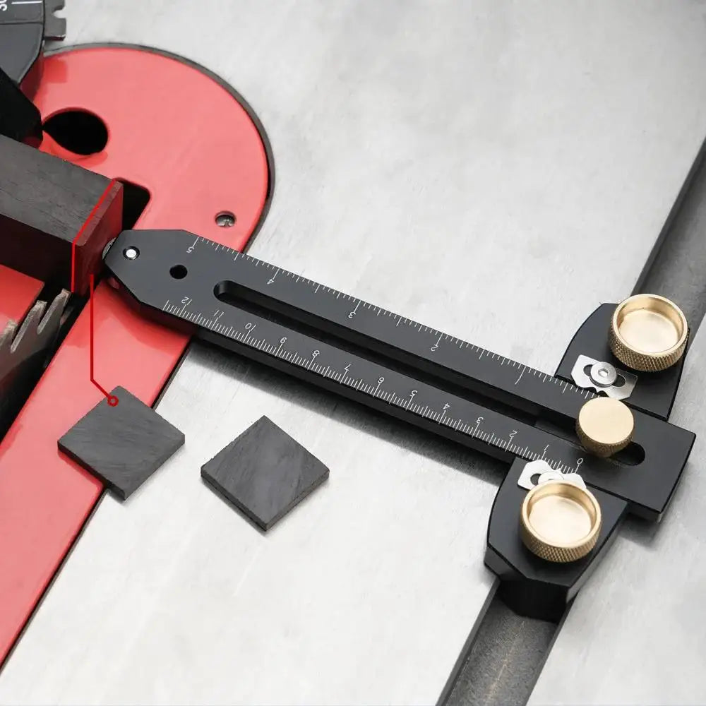 Table saw alignment gauge in red and black color options