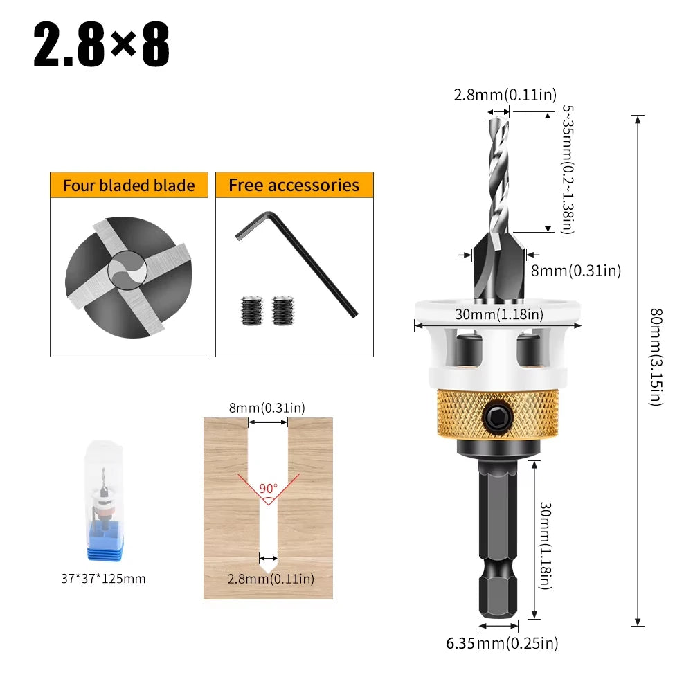 Adjustable Depth Countersink Drill Bit - 4-Edge Tungsten Steel, 2.8-4mm
