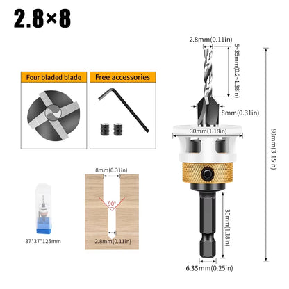 Adjustable Depth Countersink Drill Bit - 4-Edge Tungsten Steel, 2.8-4mm