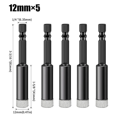 Hex Shank Diamond Core Drill Bit Set - Dry Vacuum Brazed, 6-16mm