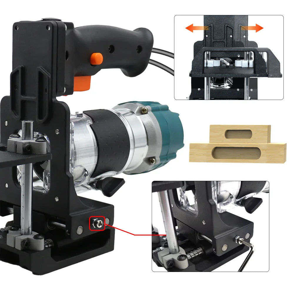 Invisible fastener slotting jig attached to a compact trim router