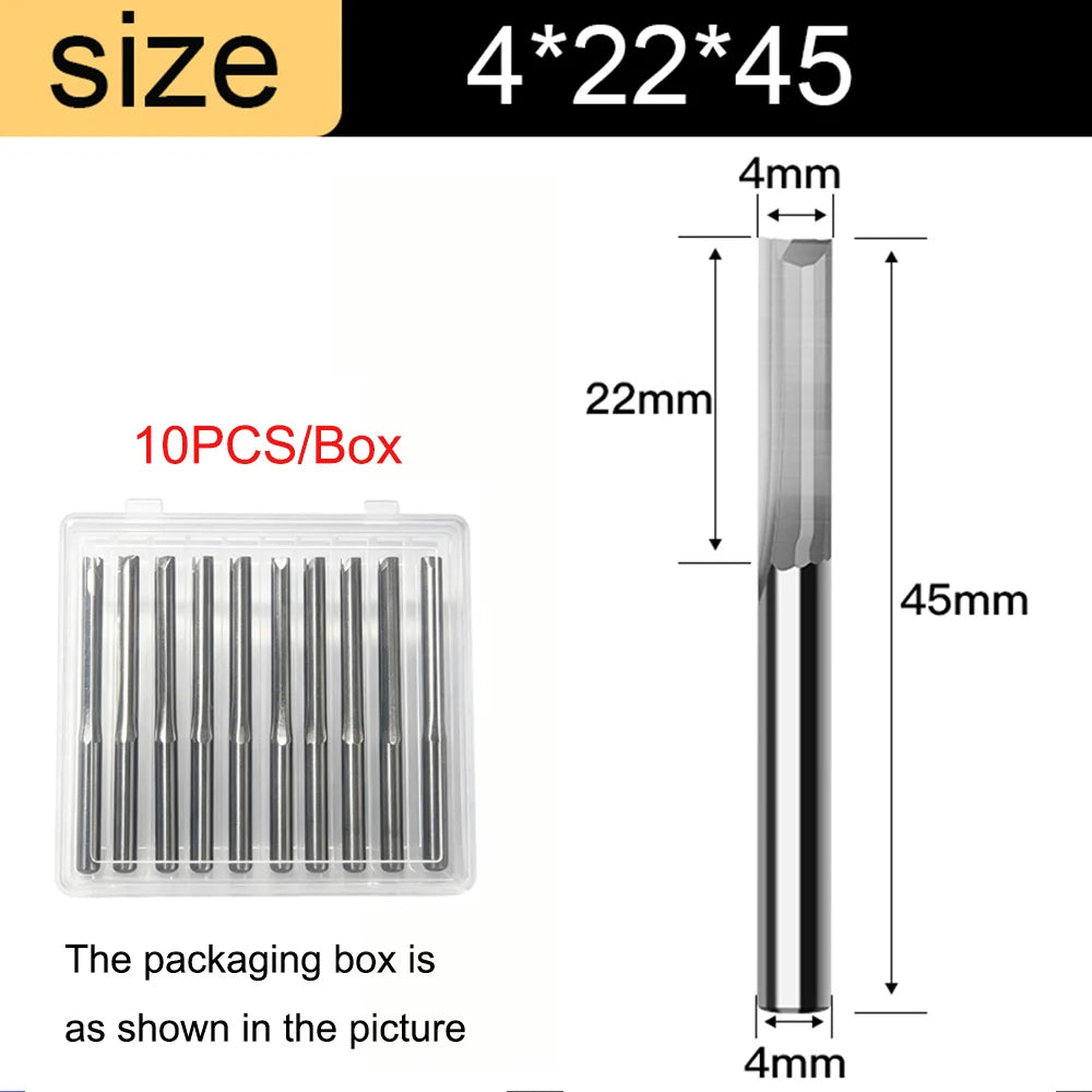 3.175mm Shank 2-Flute Straight End Mill - 10-Piece Engraving Bit Set