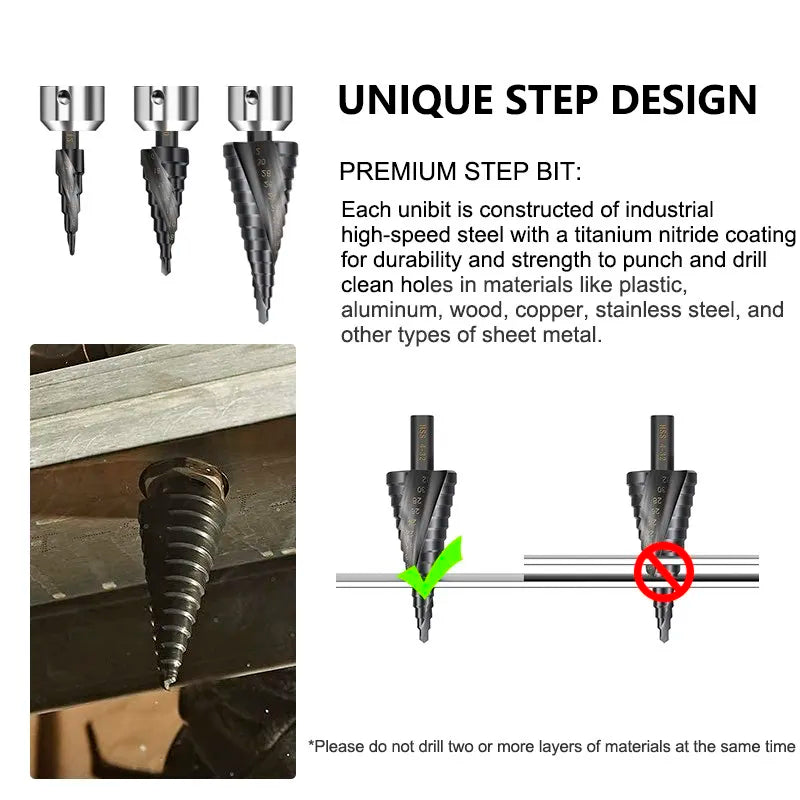 Nitride coated HSS step drill bit set - view 5