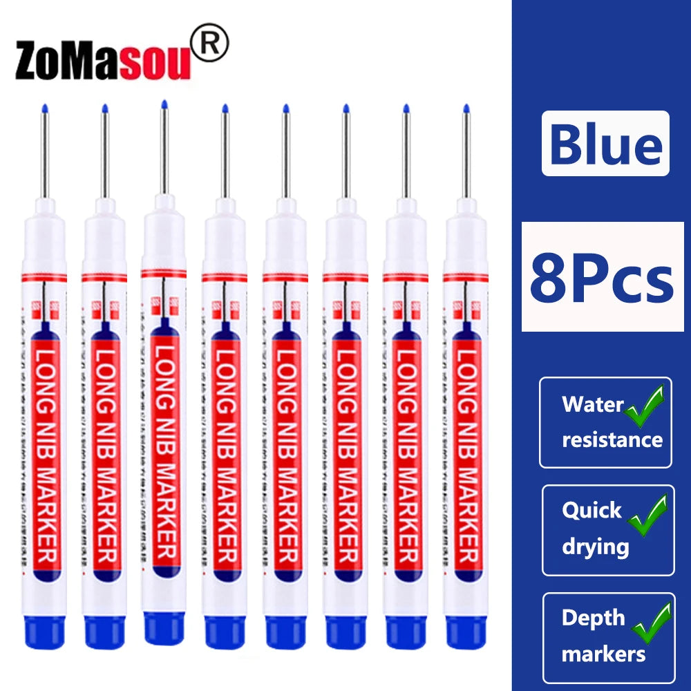 Waterproof Deep-Hole Marker Pens – 20mm Long Head, Carpenter Set