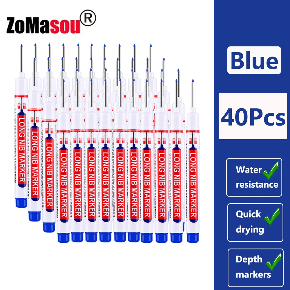 Waterproof Deep-Hole Marker Pens – 20mm Long Head, Carpenter Set