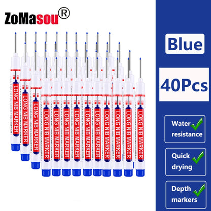 Waterproof Deep-Hole Marker Pens – 20mm Long Head, Carpenter Set