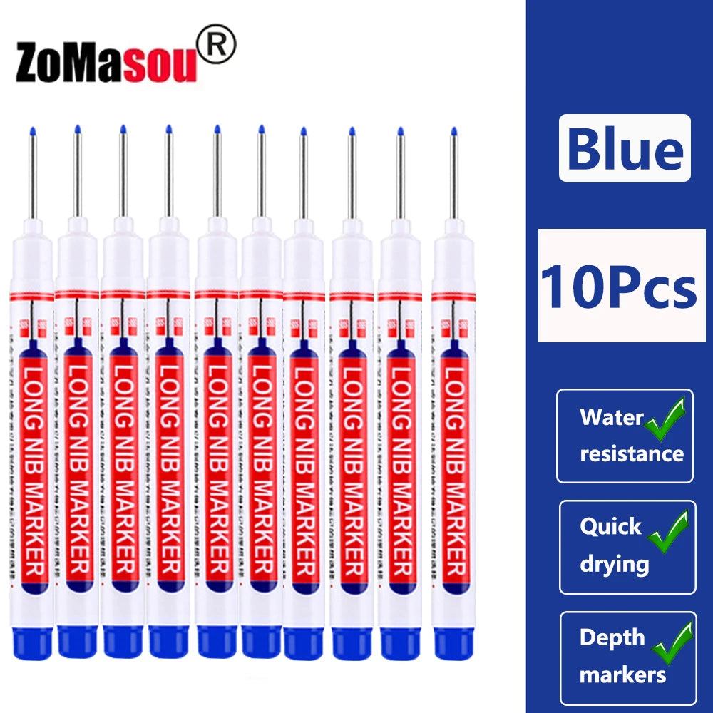 Waterproof Deep-Hole Marker Pens – 20mm Long Head, Carpenter Set