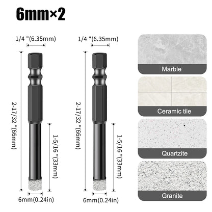 Hex Shank Diamond Core Drill Bit Set - Dry Vacuum Brazed, 6-16mm