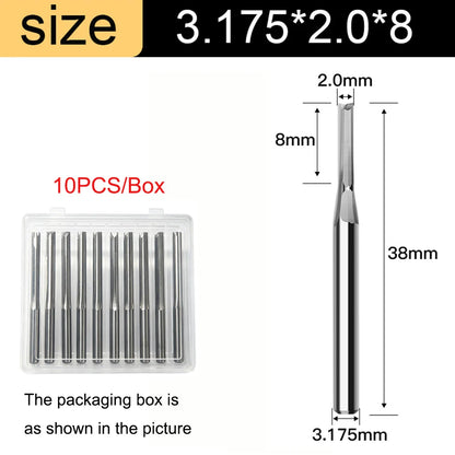 3.175mm Shank 2-Flute Straight End Mill - 10-Piece Engraving Bit Set