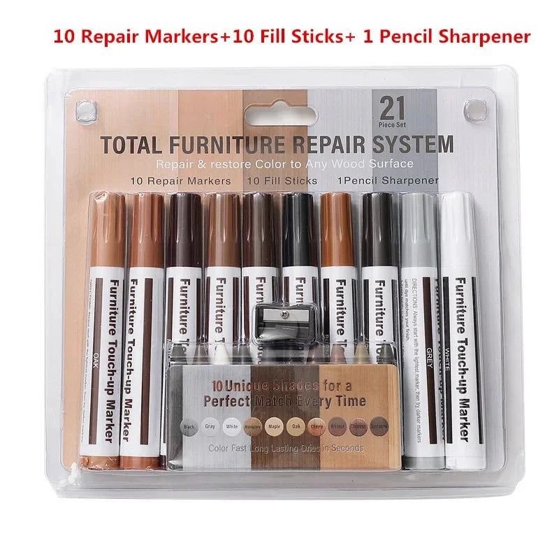 Furniture Repair Pen Kit – Wood Markers & Wax Sticks Touch-Up Set