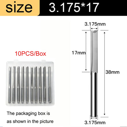 3.175mm Shank 2-Flute Straight End Mill - 10-Piece Engraving Bit Set