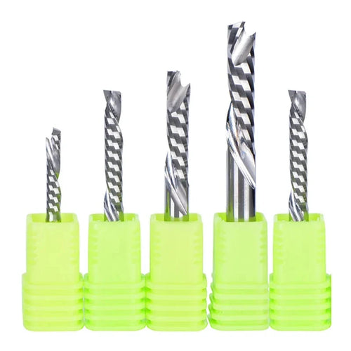 Single flute compression router bit, up and down cut carbide end mill
