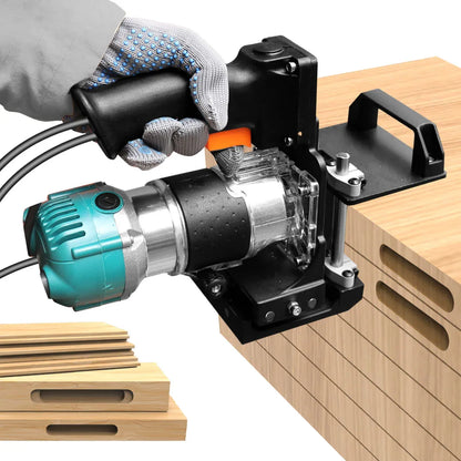 Invisible fastener slotting jig mounted on a trim router for woodworking
