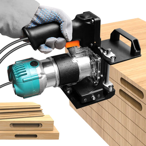 Invisible fastener slotting jig mounted on a trim router for woodworking