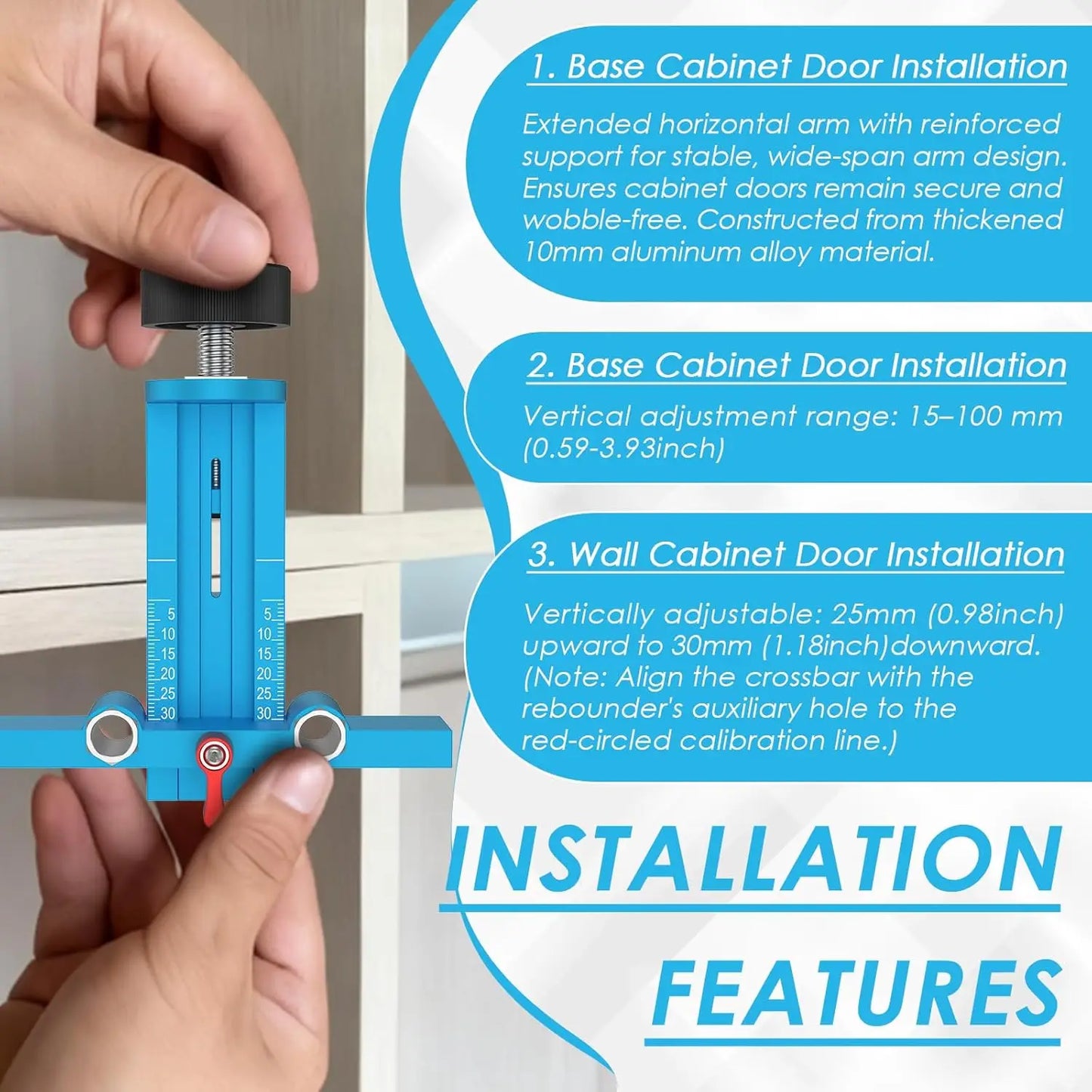 Cabinet Door Mounting Jig – 3-in-1 Adjustable Aluminum Alloy Positioner
