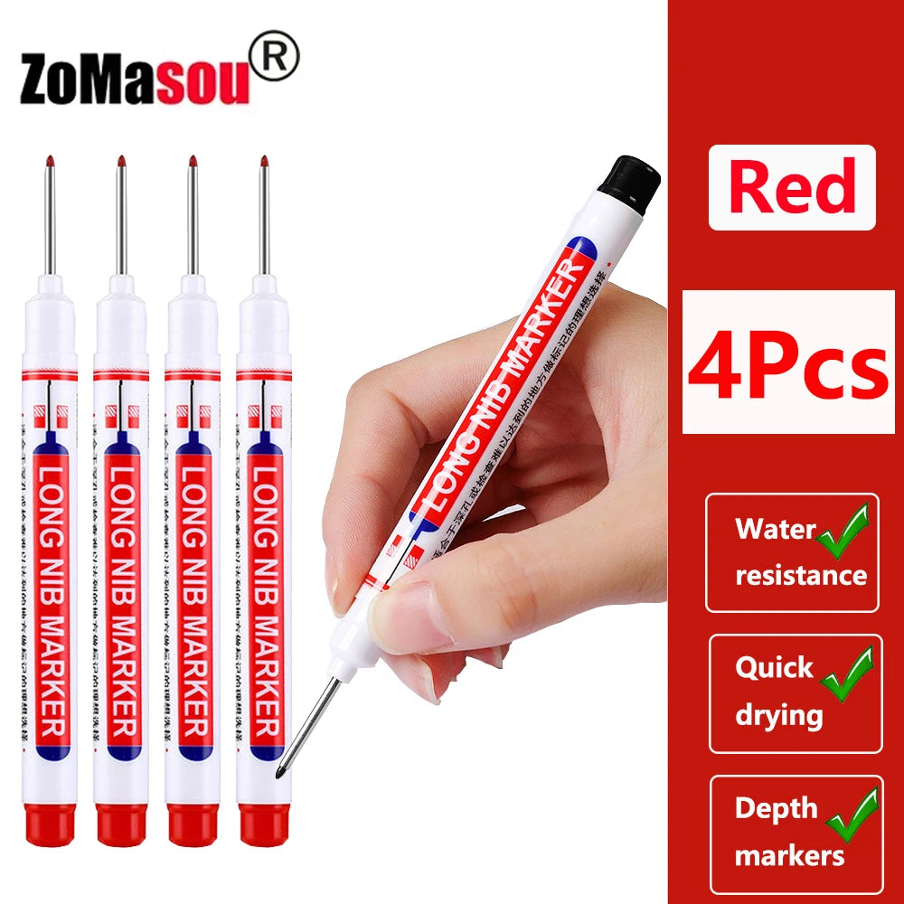 Waterproof Deep-Hole Marker Pens – 20mm Long Head, Carpenter Set