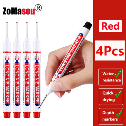 Waterproof Deep-Hole Marker Pens – 20mm Long Head, Carpenter Set