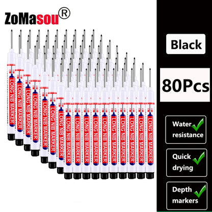 Waterproof Deep-Hole Marker Pens – 20mm Long Head, Carpenter Set