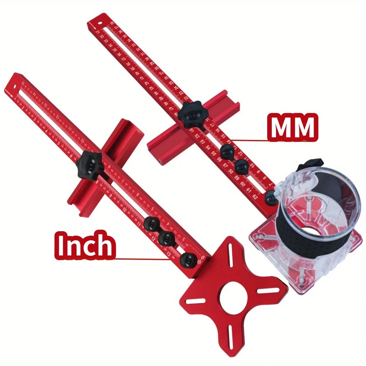 4-in-1 Cabinet Hardware Jig & Router Guide – MM/Inch Circle Cutting Bracket