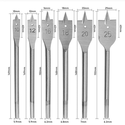 6-Piece Flat Spade Wood Drill Bit Set