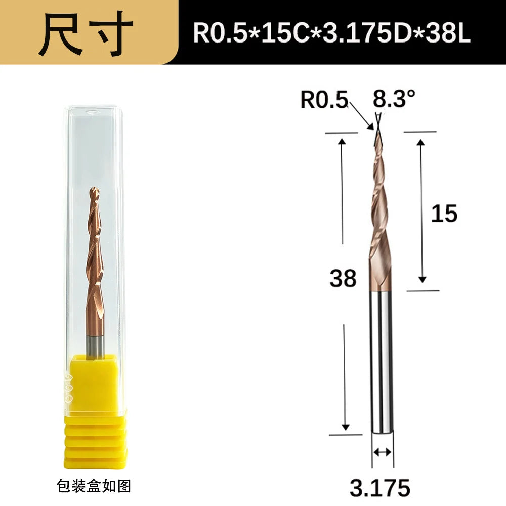 Tapered Ball Nose End Mill - 6mm Shank 2-Flute 3D Carving Router Bit
