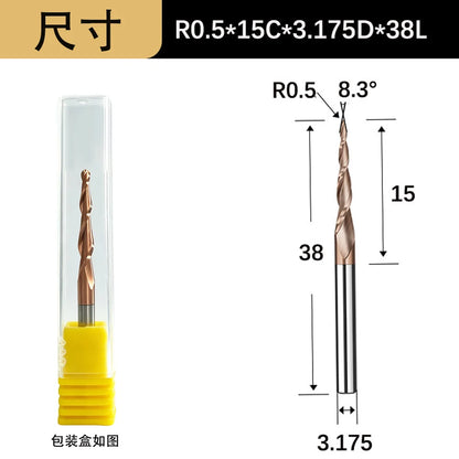 Tapered Ball Nose End Mill - 6mm Shank 2-Flute 3D Carving Router Bit