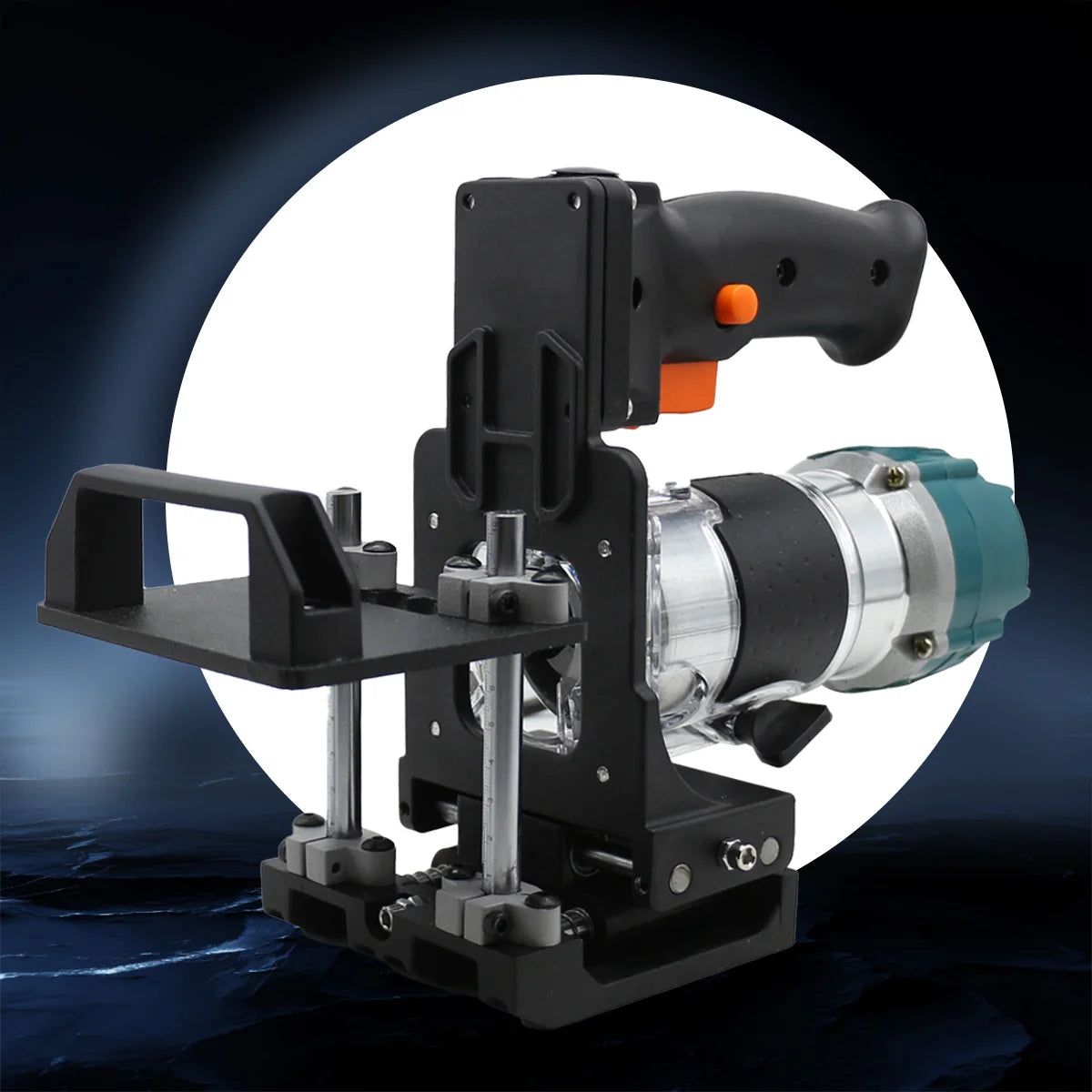 Trim router jig adjustment screws for slot depth and width control