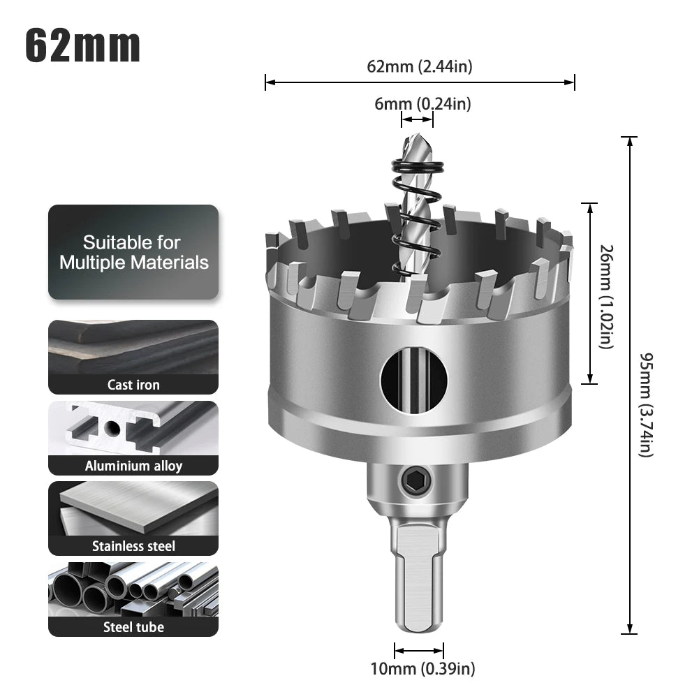 TCT Carbide Hole Saw - 12-70mm Single Cutter for Stainless Steel & Metal