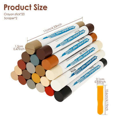 Wood Furniture Repair Filler Sticks – 20-Color Touch-Up Crayon Kit